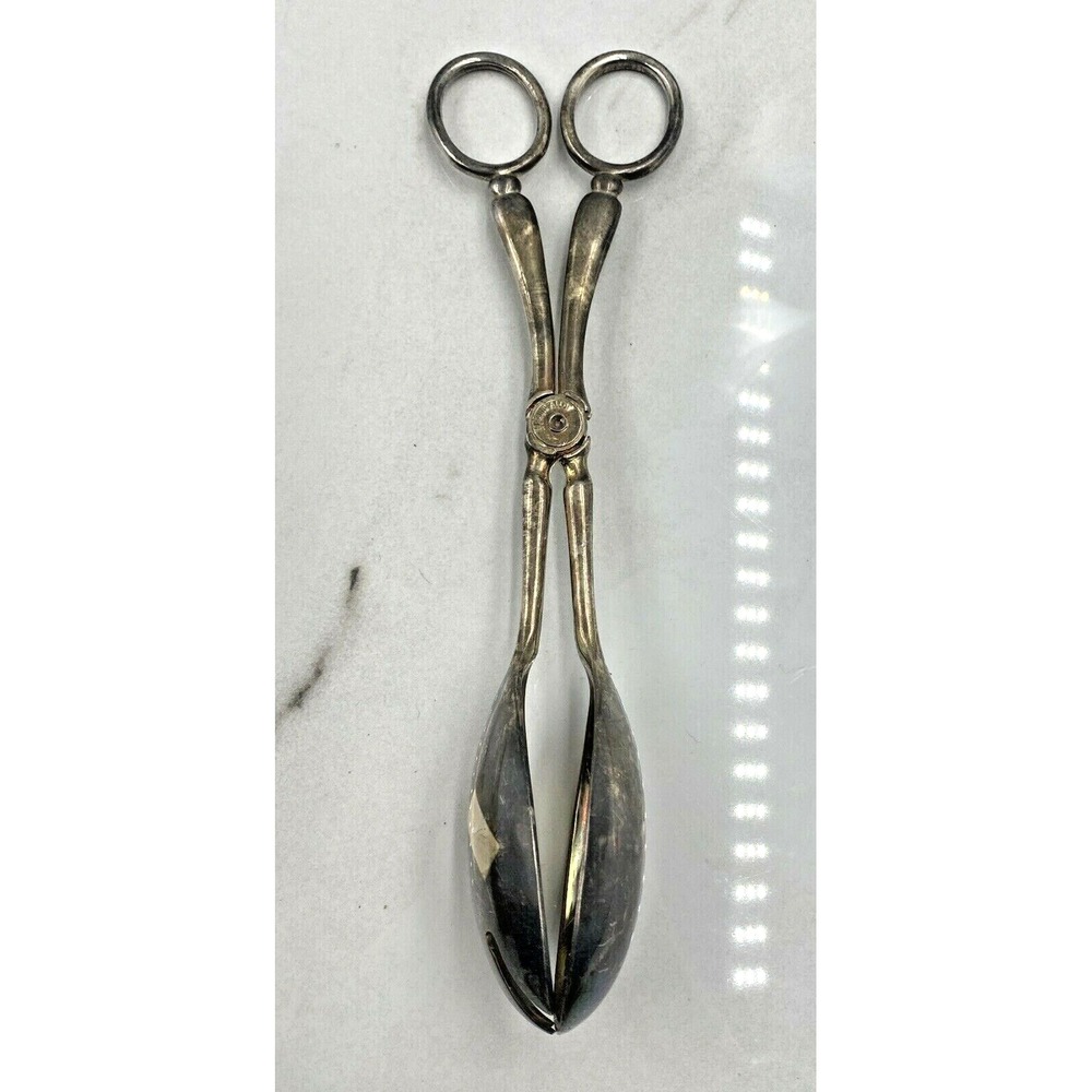 Vintage Serving Spoon Tongs Salad Pasta 10" EP Zinc Alloy Hong Kong